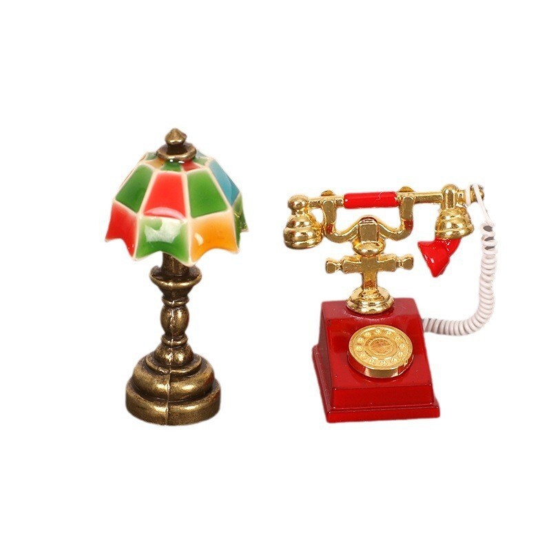 Charming Telephone-Shaped Mini Table Lamp - Artistic Alloy Craftsman's Work for Quirky Home Interiors and Small Scale Display Items
