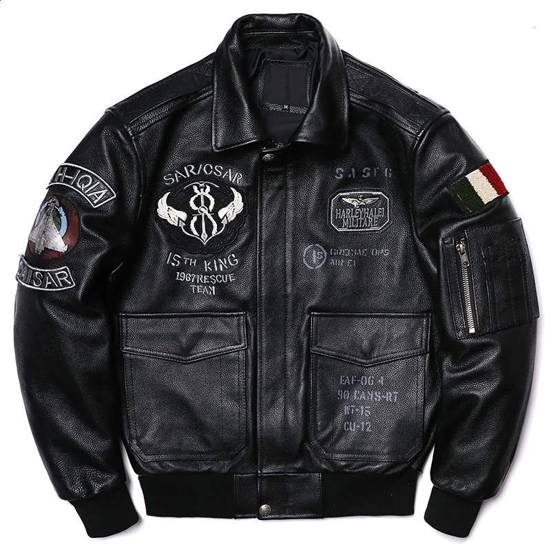 black flight suit leather jacket mens natural denim cross anchor embroidery fashionable motorcycle clothing w240816