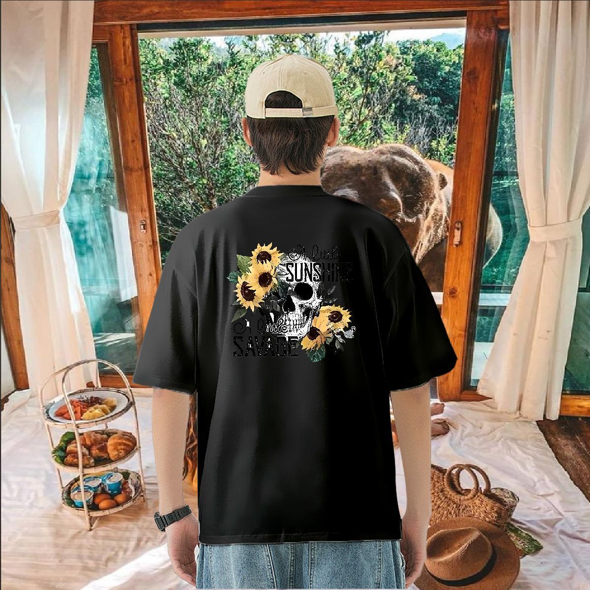 Popular Mens T Shirts 230g 100% Cotton flower Casual Beach Oversized 4XL Breathable Crew Neck Couples T Shirts Classic Tees Shirts