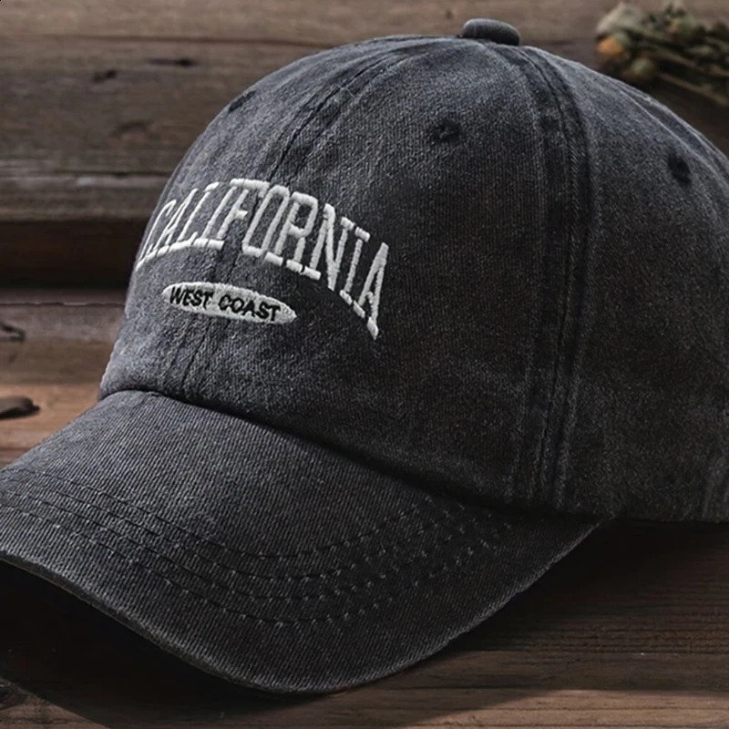 Cotton retro baseball cap mens denim embroidered letter cotton soft top casual unisex 240812