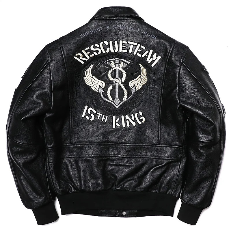 black flight suit leather jacket mens natural denim cross anchor embroidery fashionable motorcycle clothing w240816