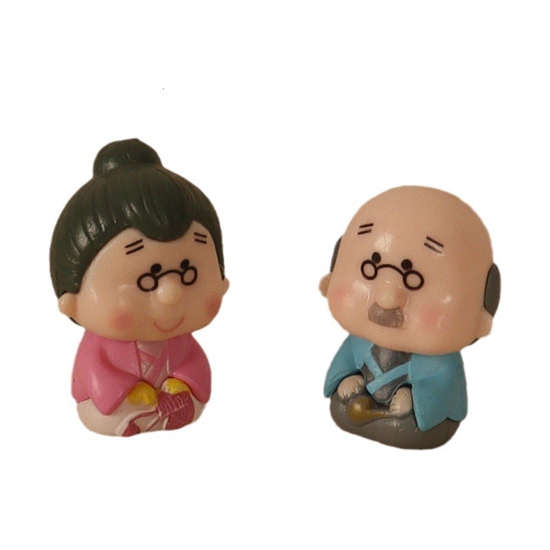 Resin Creative Crafts Mini Tea Set Elderly Doll Office Desktop Small Ornament Micro Landscape Home Scene