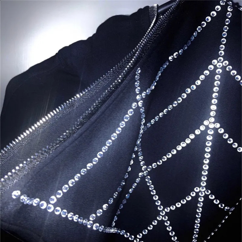 Y2K Rhinestone Cobweb Zip Up Oversized Sweatshirt Autumn Goth Hoodie Men Women Grunge Hooded Jacket Streetwear Y2K Clothing 240809