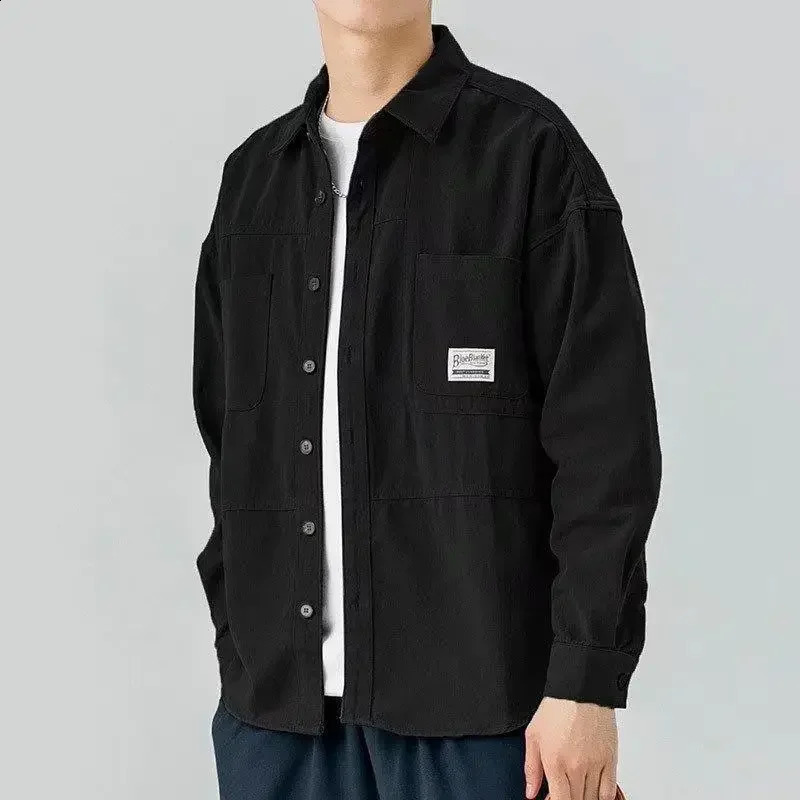 Men Shirts Long Sleeve Jackets Pocket 2023 Spring Autumn Cardigan Fashion Streetwear Male Casual Oversize Coat Loose Blouses 240816