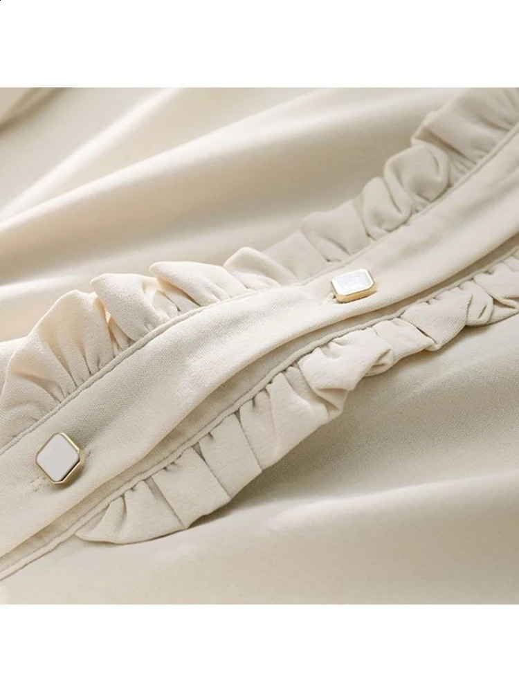 HOUZHOU Sweet Kawaii shirt Lolita Cute Ruffles elegant retro long sleeved womens loose casual Peter Pan collar top 240814