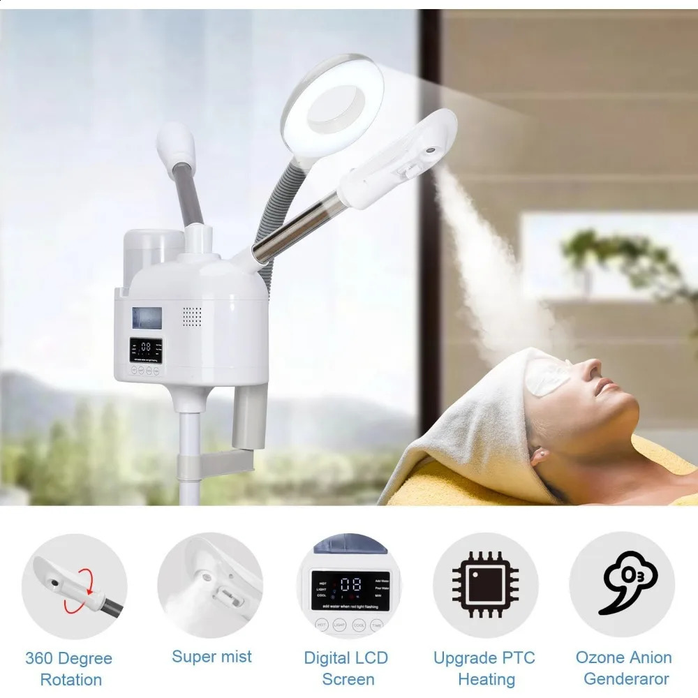 Steamers Professional 3 in 1 Steamer with 5X Magnifying Lamp Upgrade PTC Heating /Cool Mist Steamer 240808