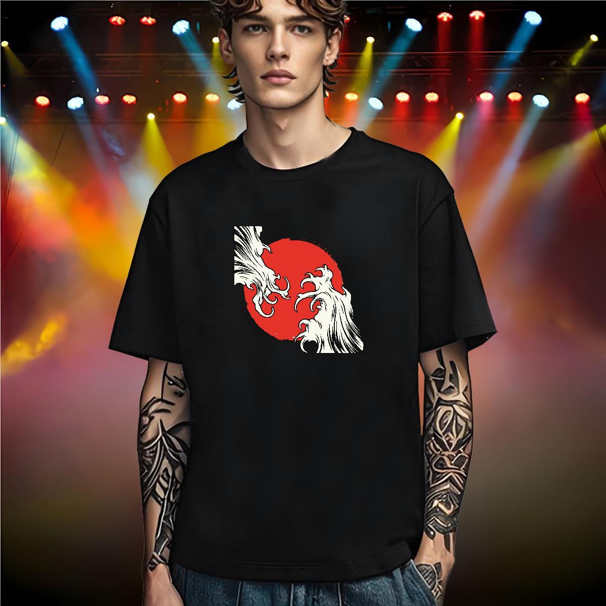 Loose T Shirt For Man 230g Cotton sea wave High Street Hip Hop Custom Big Size Breathable Crew Neck Tshirt for Man Woman Fashion Design Tops Tees