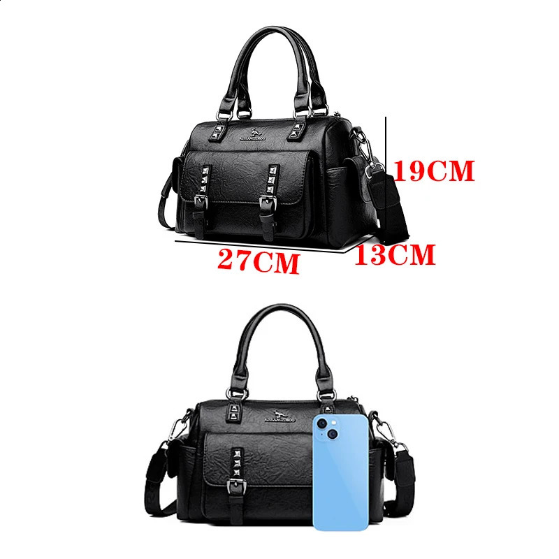 womens retro handbag fashionable cross body bag leather shoulder Boston Sac A Main 240817