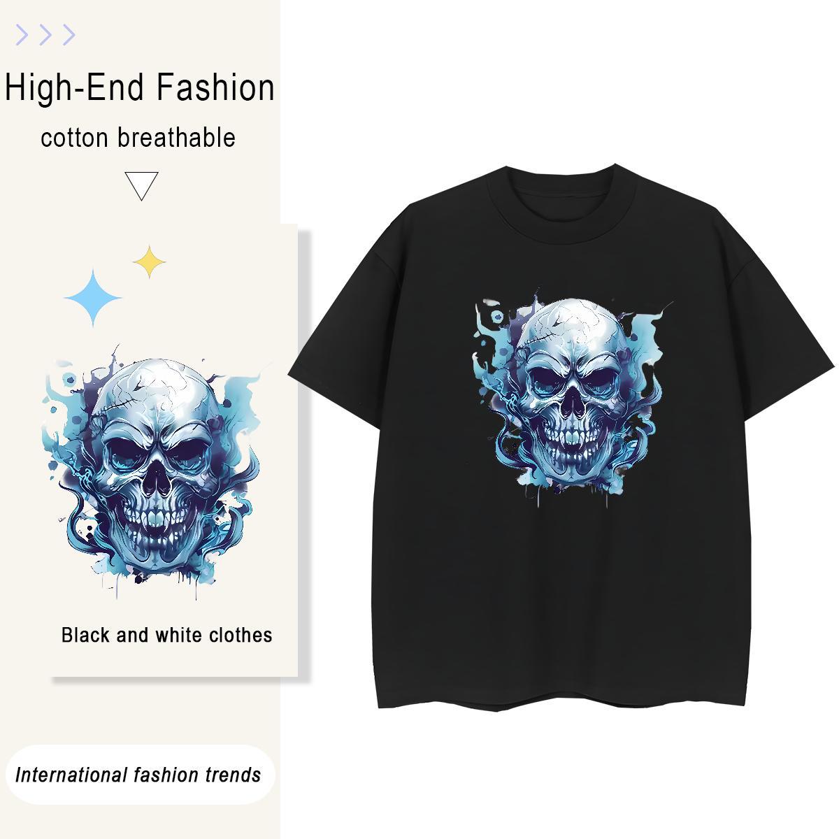 Brand T Shirt For Man 100% Cotton 230g skull Street Casual DIY Printed O Neck Short Sleeves Men Tops Tees Designer Clothes