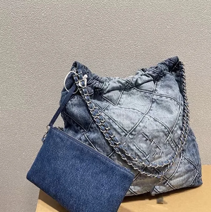 Luxury Brand Denim Shoulder Bags Classic Jean Shopping Totes Bag With Purses Inside Silver Chain Hardware New Casual Handbag
