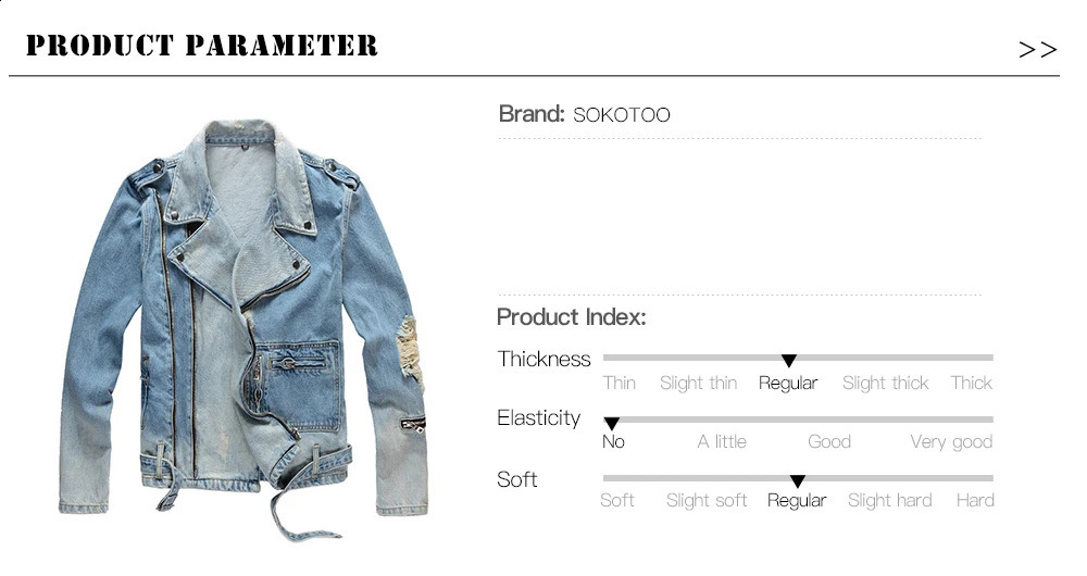 Sokotoo Mens holes ripped blue jean biker jacket for motorcycle Streetwear zippers turn down collar denim coat Outerwear 240816