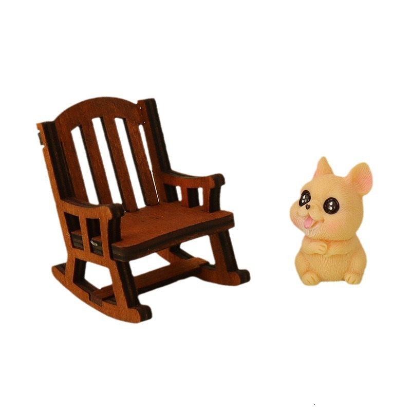 Adorable Creatures Mini Rocking Chairs Set - Pets-themed Small Scale Scenic Display Accessory