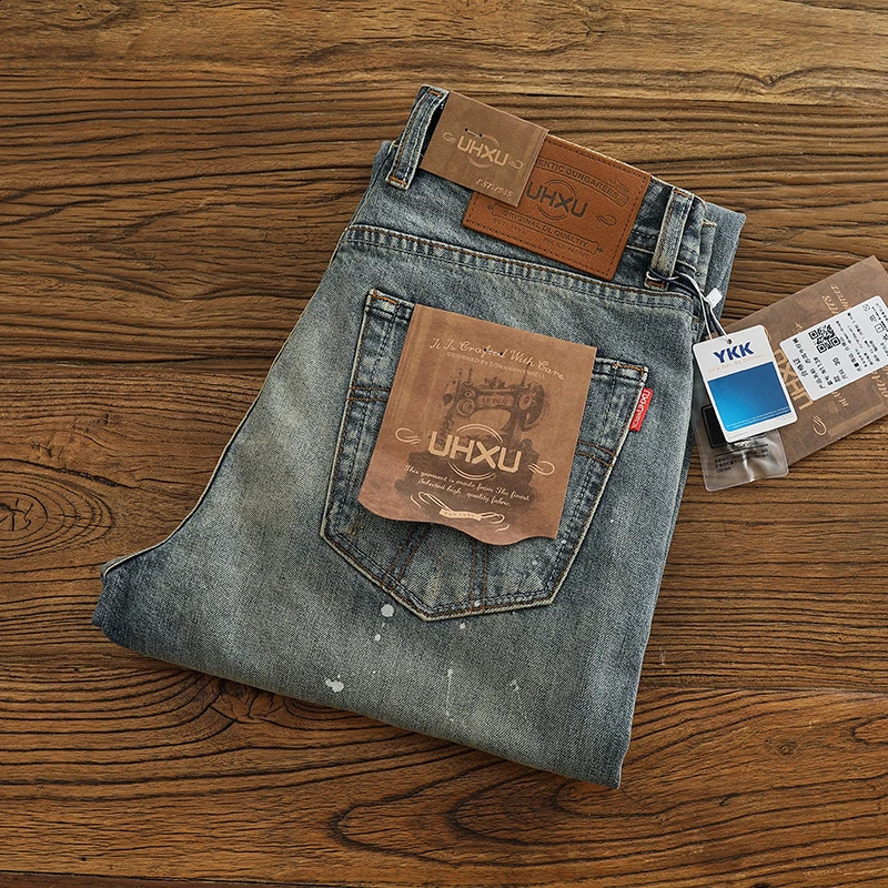 Red Selvedge Denim Jeans for Men High Quality 125oz Tapered Straight Pants WHISKER Painting Washed American Vintage Y2k 512 240816