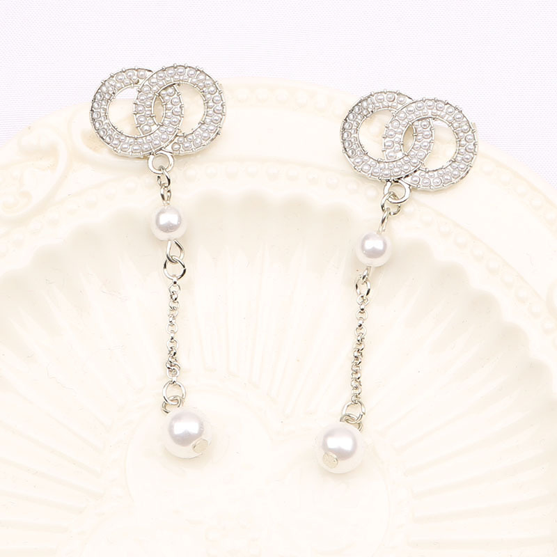 Gold Sier Designers Double Letters Ear Stud Earring Geometric Round Classic Women Crystal Rhie Pearl Earrings Wedding Party Jewerlry 2 Style Size