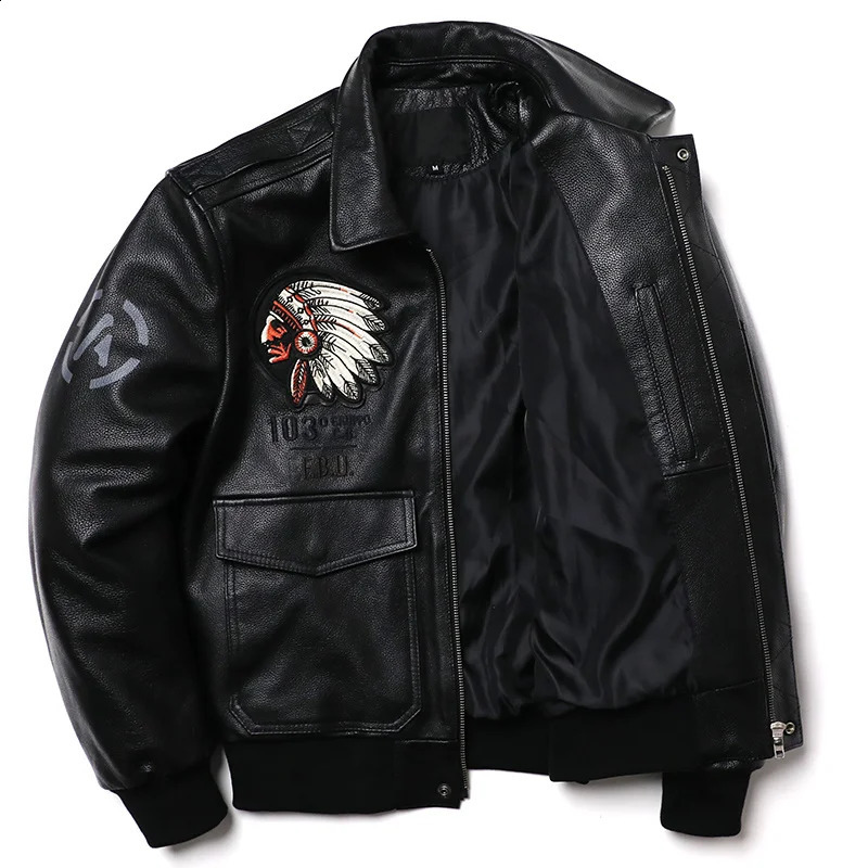 India Embroidered Leather Jacket Mens Denim Motorcycle Air Force Pilot Clothing Flight Suit 240816