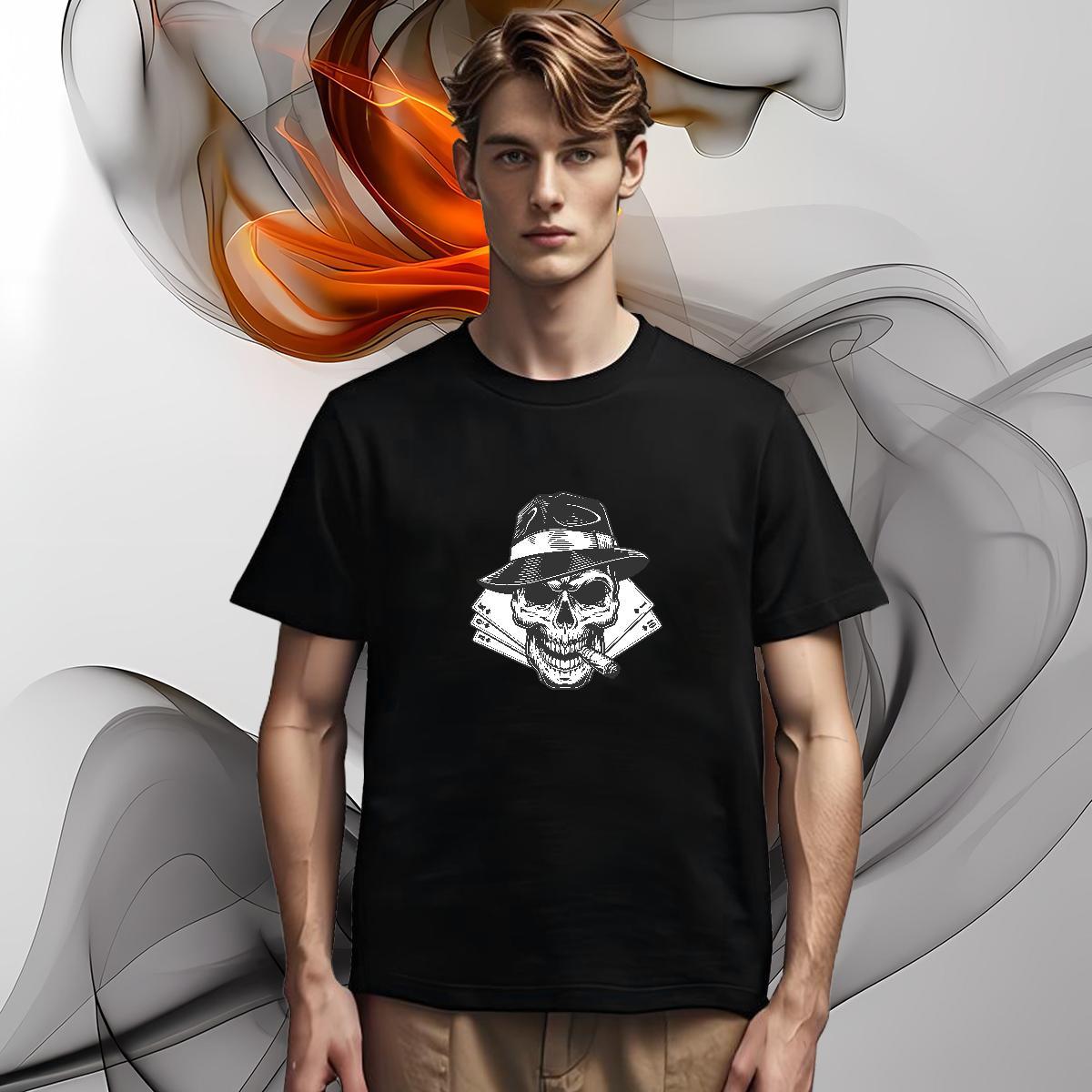 Cool Design Man T Shirts 230g Cotton skull Sports Casual Graphic O-Neck Short Sleeve Men Tshirts 2024 Summer Tops Shirt