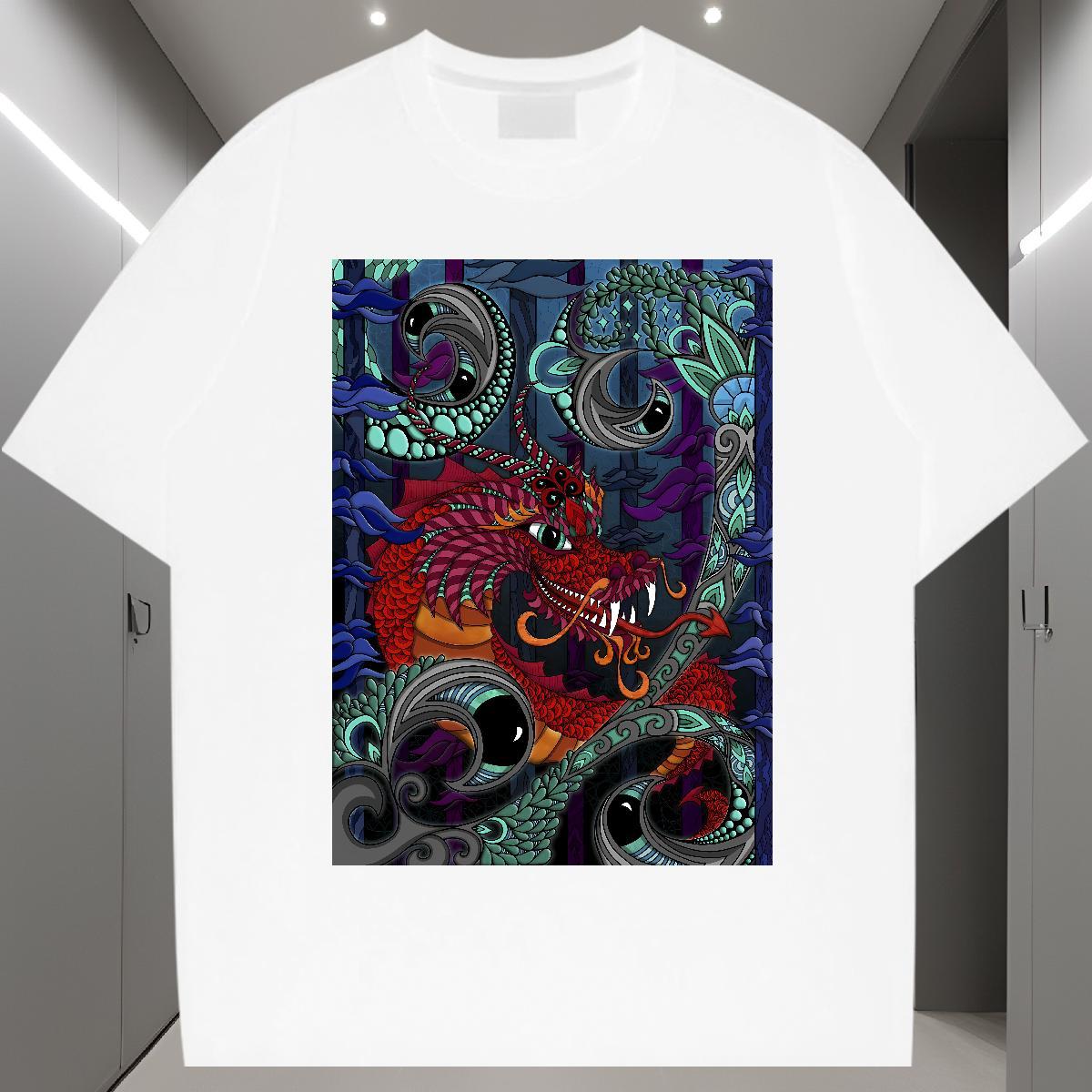 Popular Man T Shirts 100% Cotton 230g dragon Street wear Hip Hop Oversized 4XL Breathable Crew Neck Men Tops Tees 2024 Designer Clothes
