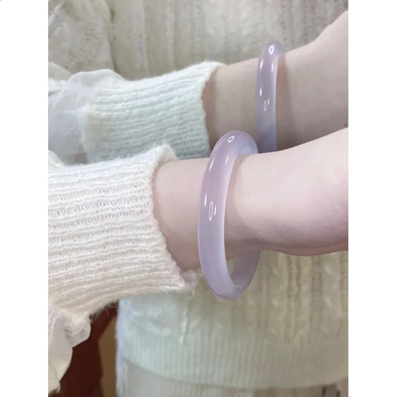 Icelike Chalcedony Taro Agate round Bar White Moonlight Xiuyan Jade Natural Violet Bracelet Girl 240813