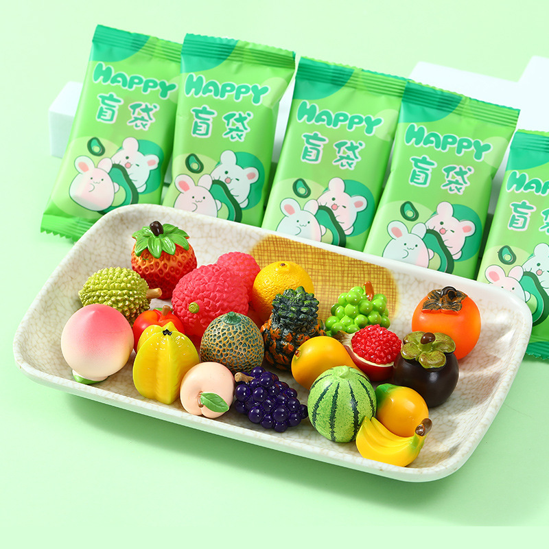 Miniature simulation three-dimensional fruit blind bag grape durian lychee watermelon mini accessory accessories for children's house decoration 