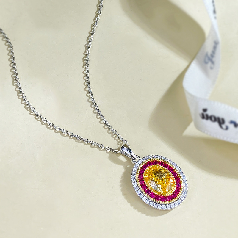 Sterg Sier Moissanite Pendant Necklace | Oval Yellow Dia Elegance