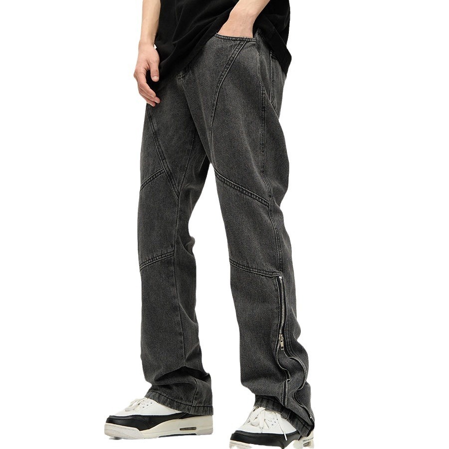 2024 American style splicing niche jeans men's ins trendy brand design sense high street pants couple trend