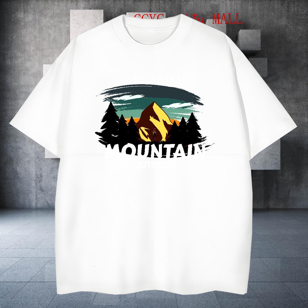 Free Shipping T Shirts Men 100% Cotton 230g mountains Casual Beach Plus Size Custom O Neck Short Sleeves Mens Tshirts Fashion Designer Wear