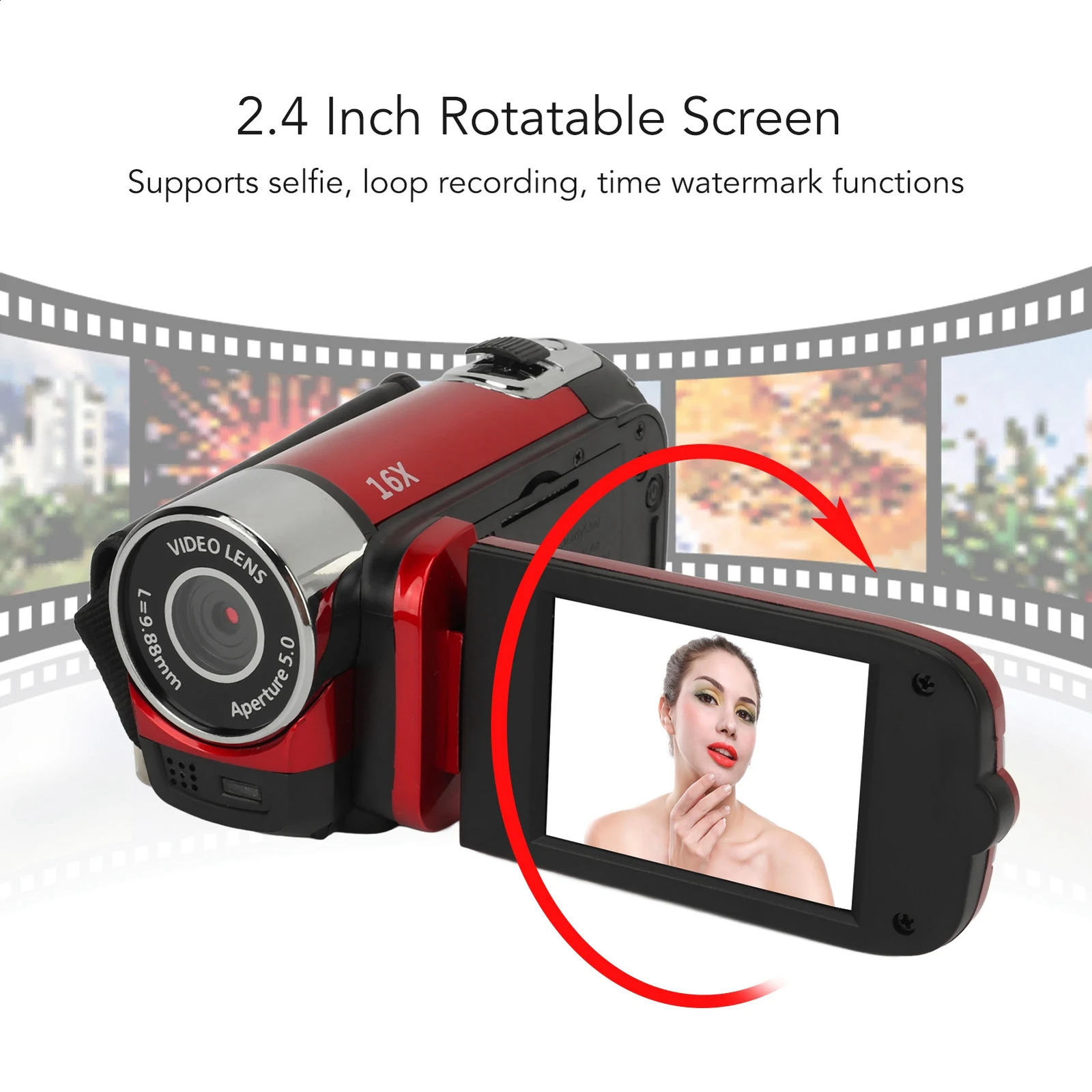 D90 1080P 16MP Digital Camera 24 Inch Rotatable Screen Camcorder 16X Zoom HD Video Recorder with Fill Light HD Video Camcorder 241113