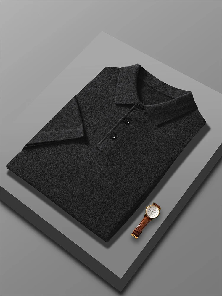 Mens Summer High Quality Polo Neck Knitted ShirtMens Casual Short Sleeve Sweater Big Wool Tshirt w240816