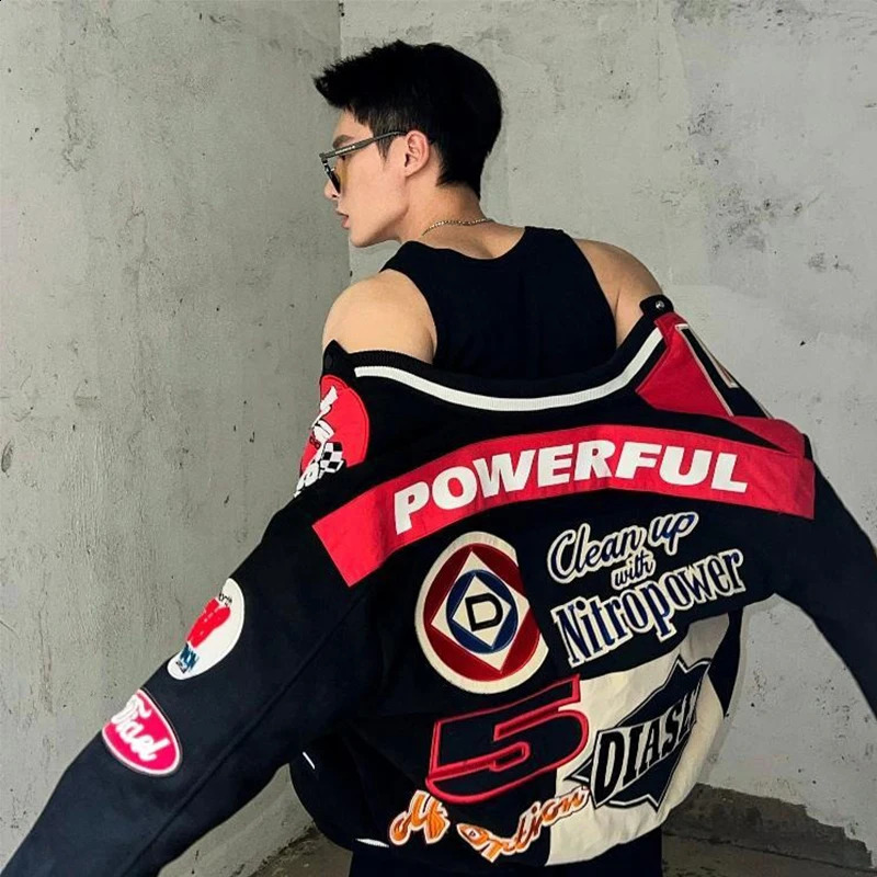 American motorcycle mens and womens baseball uniform jacket spring autumn fashion street couple flying racing chic 240816