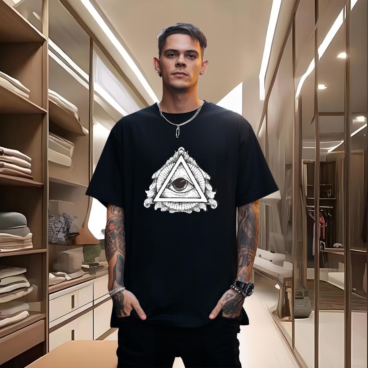 Loose Men T Shirts 230g Cotton eye of the devil Beach Black Oversized Breathable Short Sleeve Tshirt for Man Woman Brand Tees Shirts