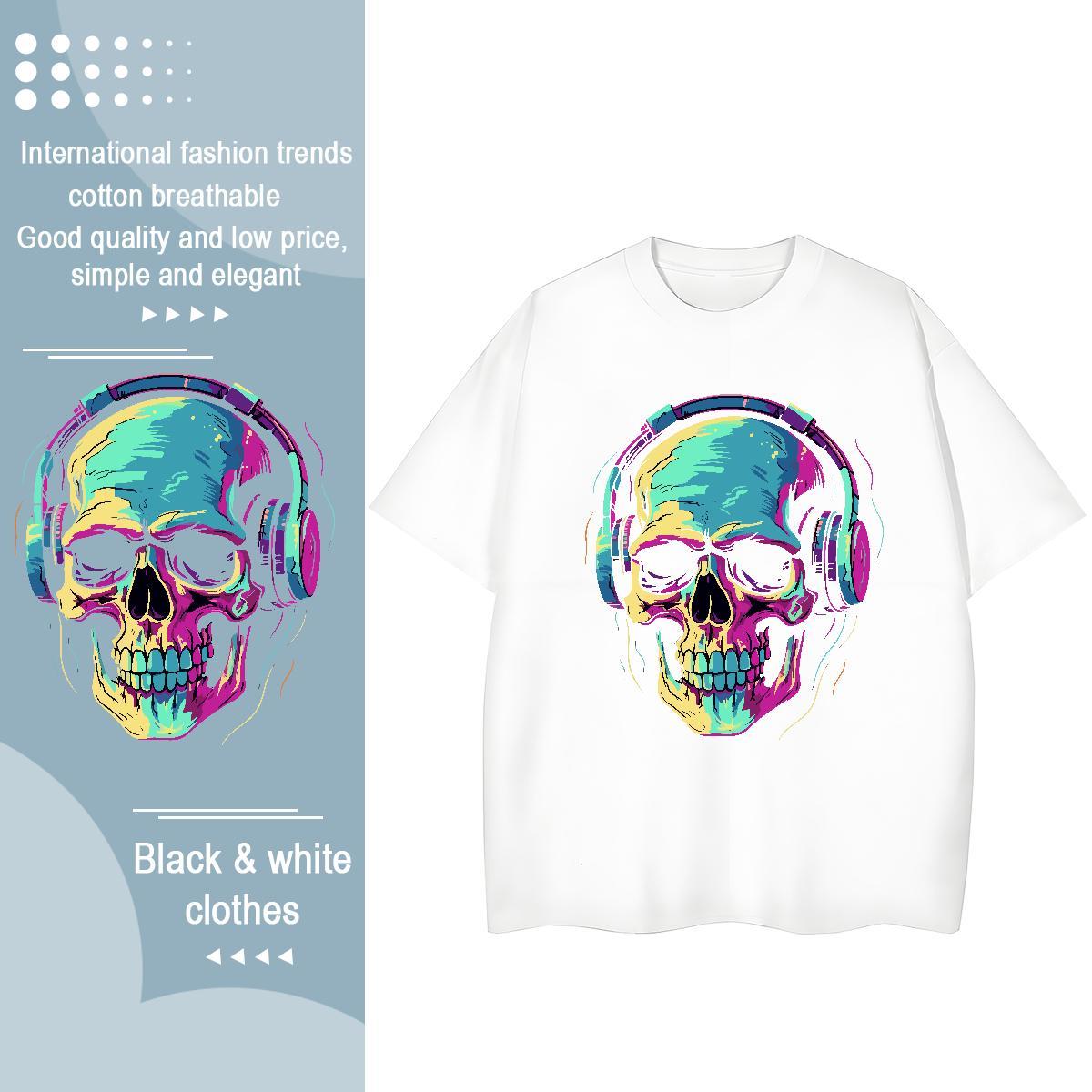 Popular T shirt 230g Cotton skull Sport Customized Breathable Crew Neck Couples T Shirts New Clothes