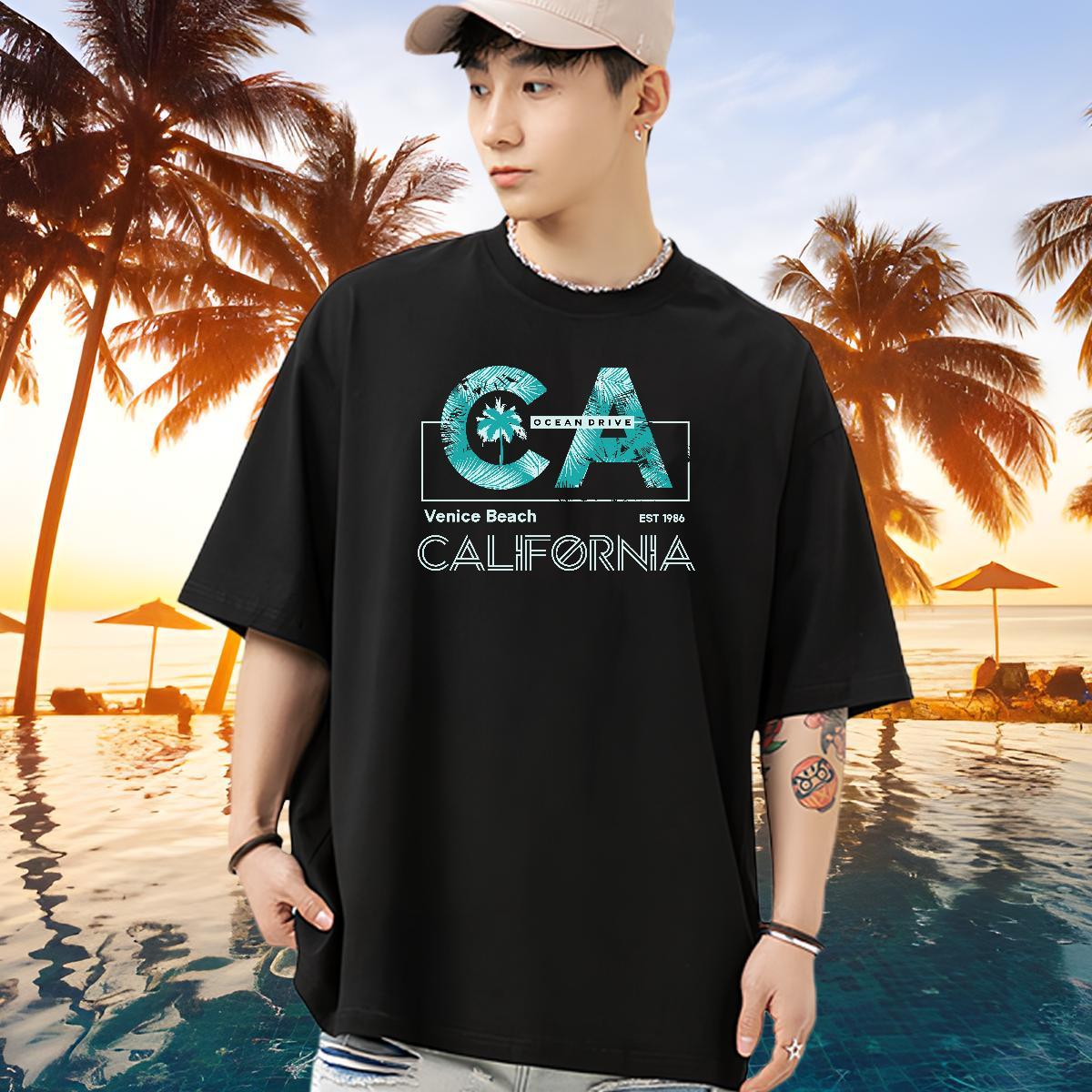 Brand T Shirt For Man 100% Cotton 230g letter Home Outdoor Black White Breathable Soft Men Tees 2024 Summer Clothings