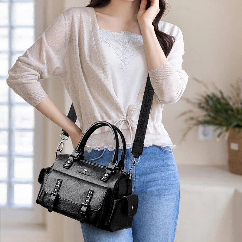 womens retro handbag fashionable cross body bag leather shoulder Boston Sac A Main 240817