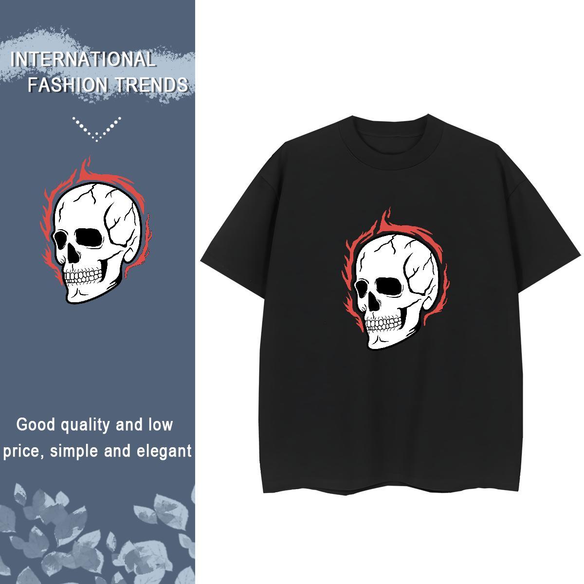 Comfortable T-Shirts for Men 230g Pure Cotton skull Anime Printing Street DIY Round Neck Short Sleeve Men Tops Tees New Designer Tshirts