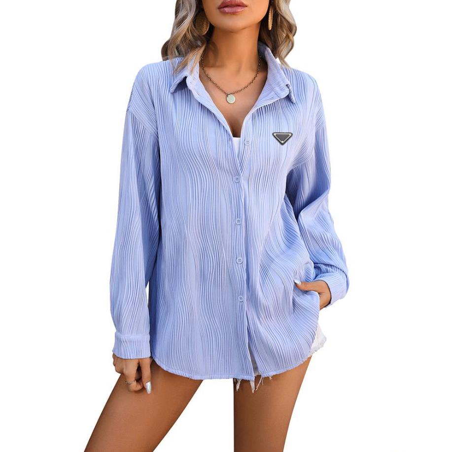 Women's Blouses Office Party Shirt Women Wavy Textured Elegant Button Down Blouse Top With Wave Design For Work