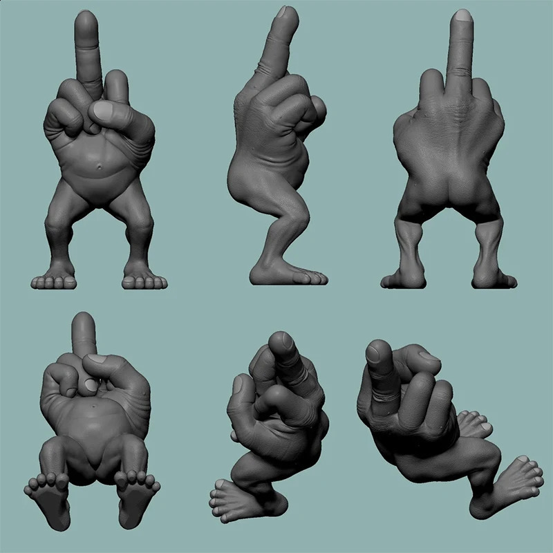 Middle Finger Figure With Legs 3D Printed Desktop Statue Decoration Desk Funny Hand Gesture Resin Creative Ornament Sculpture 240920