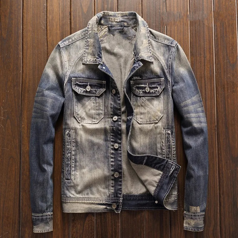 High quality mens long sleeved Oneck zipper flying denim jacket fashionable retro motorcycle loose fit plus size 240816