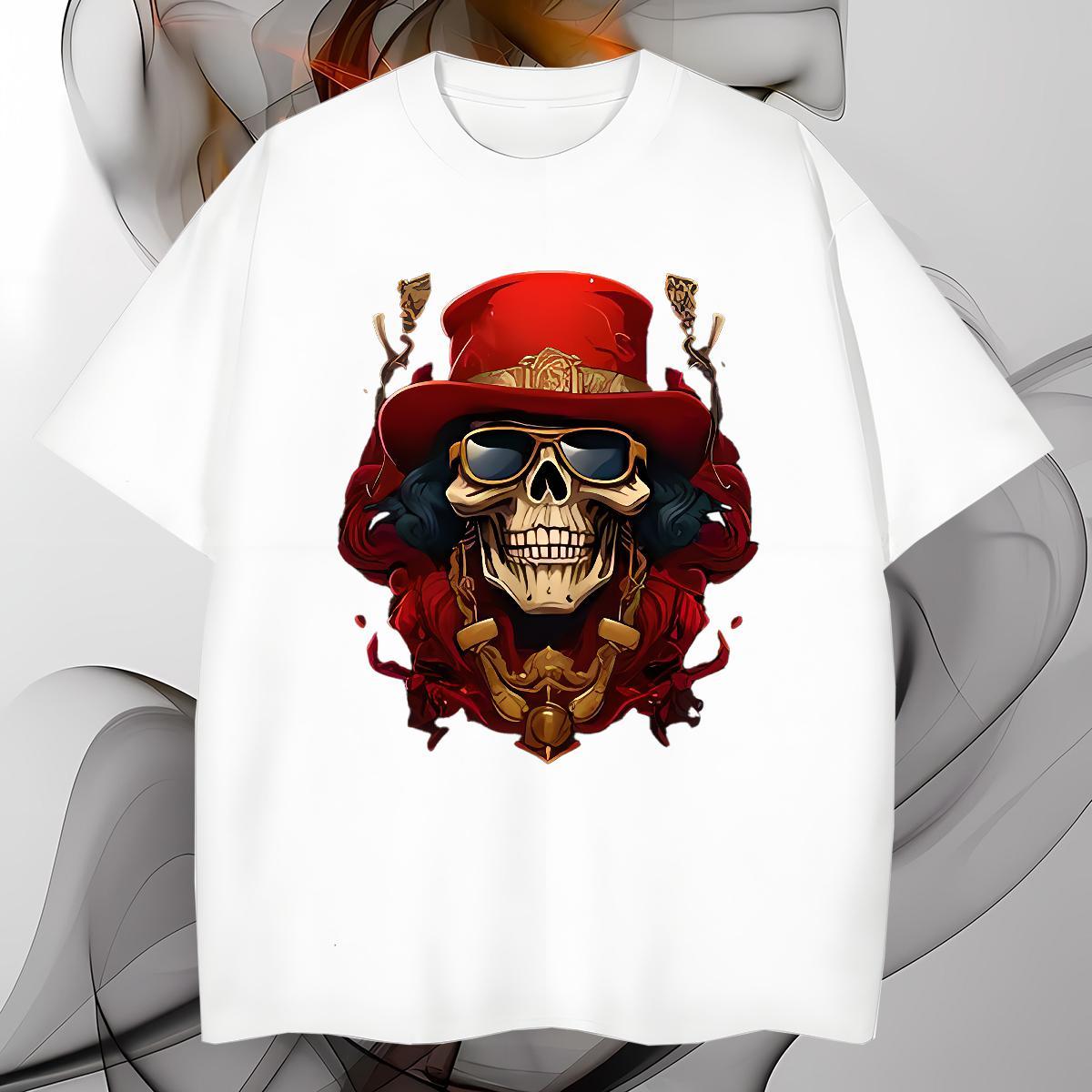 Free Shipping Men T Shirts 230g Cotton skull High Street Hip Hop Customized Print O Neck Short Sleeves Mens Tshirts DIY Tees