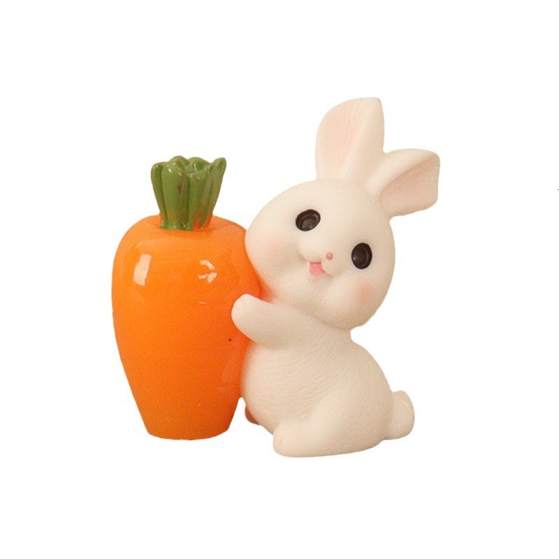 Charming Handcrafted Gardening Theme Small Figure Set Featuring Rabbits Among Vegetables Perfect Accent Piece