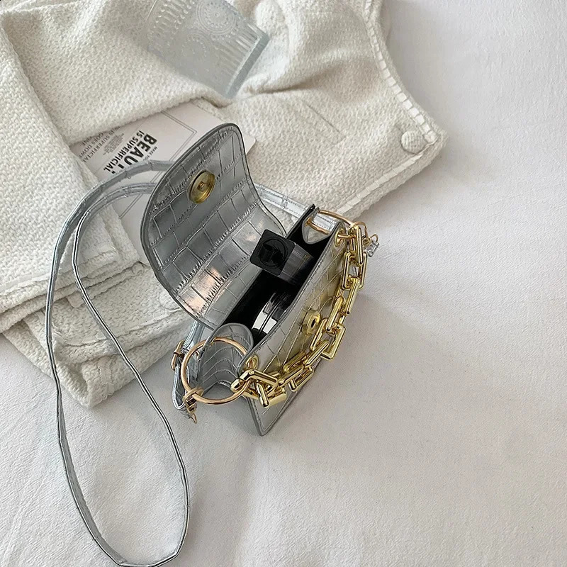 Ins Gold Silver PU Leather Shoulder Crossbody Small Bag Fashion Mini Chain Lipstick Trend Bags for Women Cute Coin Purse 240816Z
