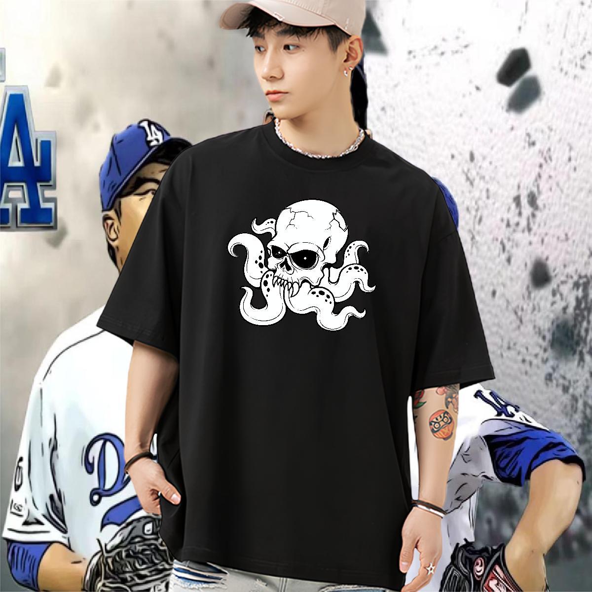 Classic Mens T Shirts 100% Cotton 230g skull Hip Hop Street Custom Cartoon Breathable Short Sleeve Couples T Shirts Casual New Clothings