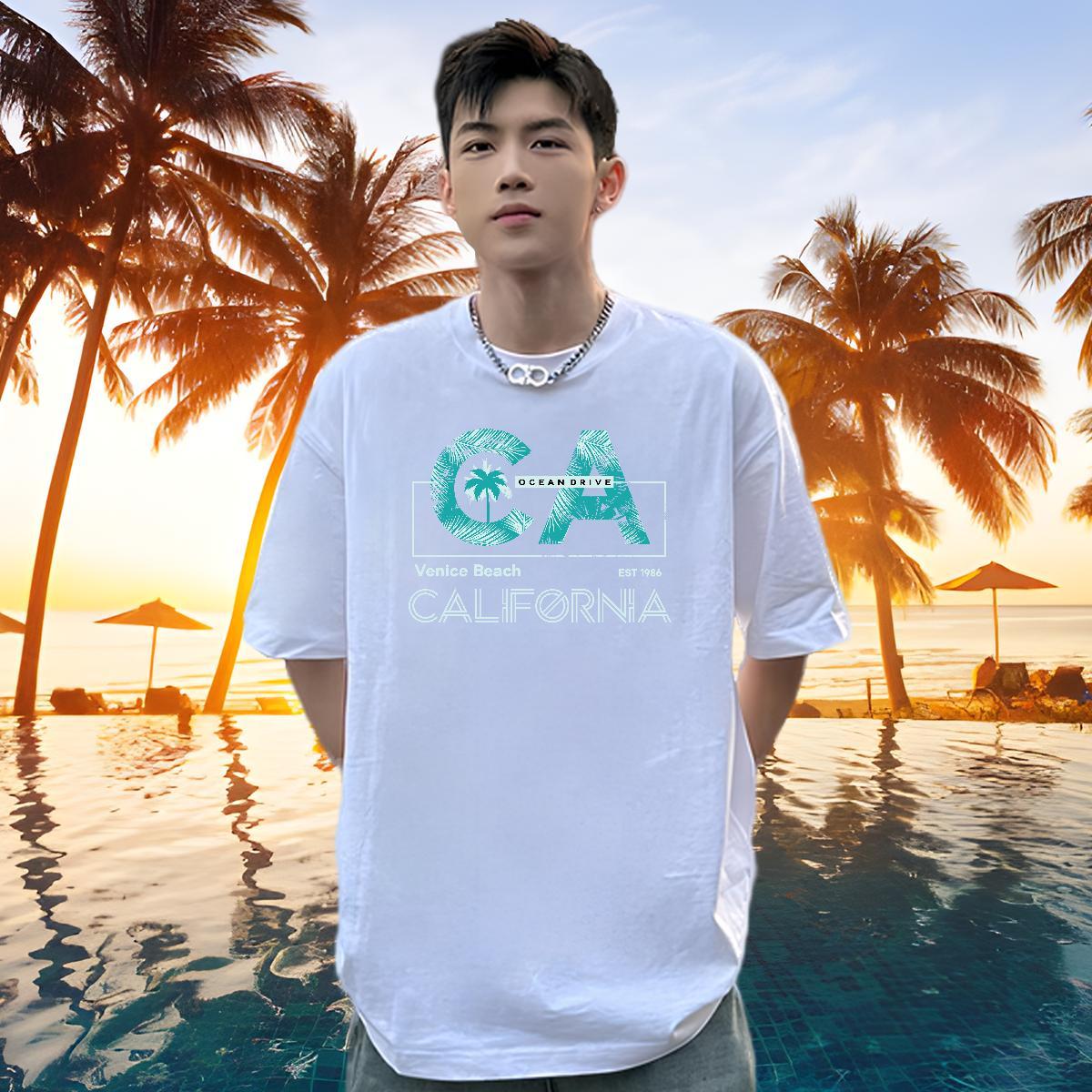 Brand T Shirt For Man 100% Cotton 230g letter Home Outdoor Black White Breathable Soft Men Tees 2024 Summer Clothings