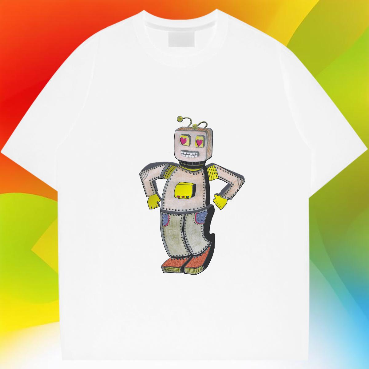 High Quality Men T Shirts 230g Cotton robot Hip Hop Plus Size Cartoon Breathable Crew Neck Tshirts New Designer Tops Shirt