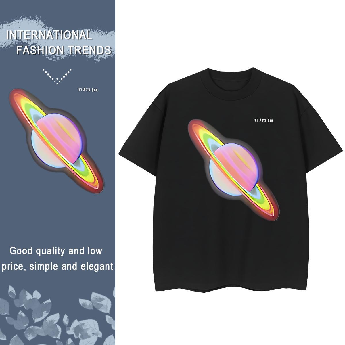 High Quality T-Shirts for Men 230g Pure Cotton star Street Wear Floral Print Crew Neck Breathable Mens Tshirts New Arrival Clothes