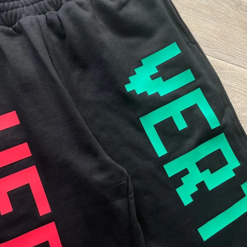 Black Vertebrae Sports Pants for Women 1 Quality Puff Printed Letter Cotton Oversized Jogging Drawstring 240816