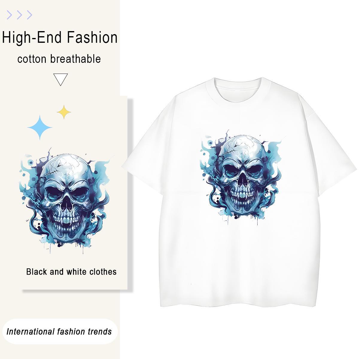Brand T Shirt For Man 100% Cotton 230g skull Street Casual DIY Printed O Neck Short Sleeves Men Tops Tees Designer Clothes