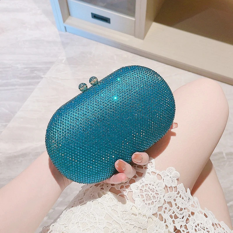 Oval Evening Bag for Women Party Clutches and Bags with Crystal Wedding Prom Dress Chain 240816Z