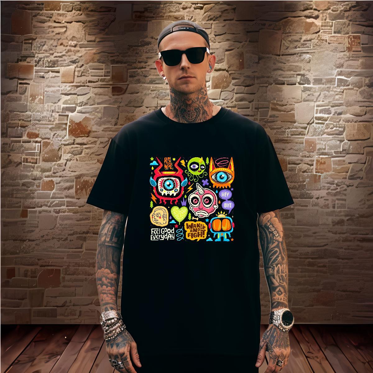 Popular Men T Shirts 230g Cotton ET Sport Black Oversized Round Neck Short Sleeve Tshirts Wholesale Tops Tees