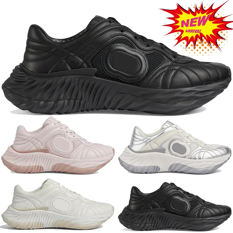 Top men women designer Dress shoes Ripple Interlocking Leather Sneakers black beige metallic silver pale pink luxury casual sneaker outdoor fashion trainers