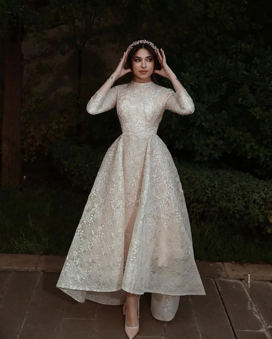 arabic aso ebi gold muslim lace wedding dresses beaded aline bridal dresses vintage sexy wedding gowns